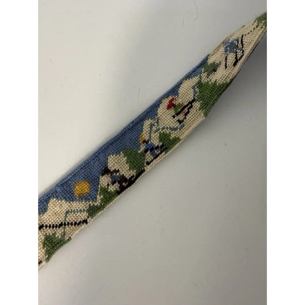 Vtg  LL Bean Needlepoint Belt Alpine Apres Ski CabinCore Women D Ring M